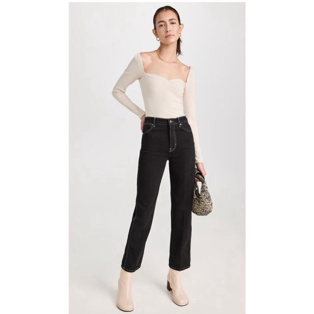 Reformation NWT October Knit Ribbed Long Sleeve Top in Bone Cream M - Picture 3 of 7